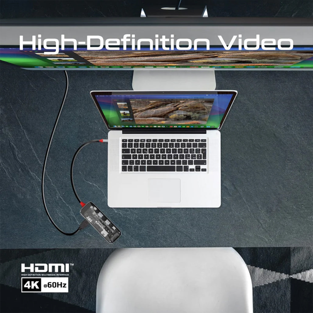 Promate TransHub-mini - 8-in 1 Transparent Ultra-Fast Multiport USB-C Hub with 100W Power Delivery