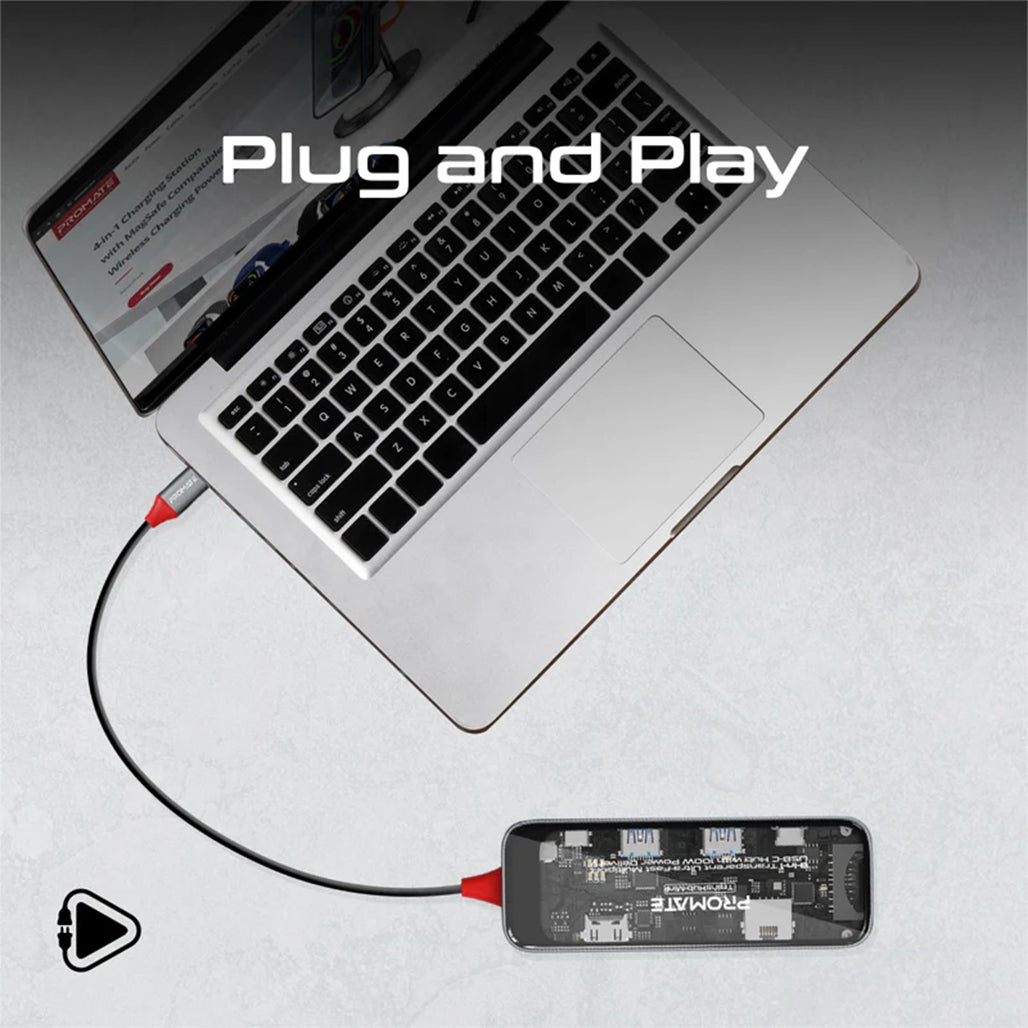 Promate TransHub-mini - 8-in 1 Transparent Ultra-Fast Multiport USB-C Hub with 100W Power Delivery
