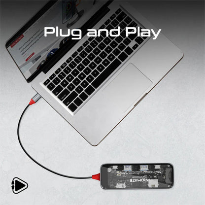 Promate TransHub-mini - 8-in 1 Transparent Ultra-Fast Multiport USB-C Hub with 100W Power Delivery