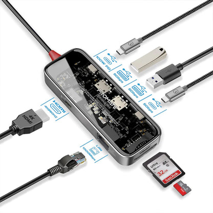Promate TransHub-mini - 8-in 1 Transparent Ultra-Fast Multiport USB-C Hub with 100W Power Delivery