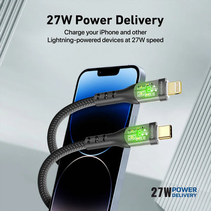 Promate TransLine-Ci - 27W Power Delivery USB-C to Lightning Cable with Transparent Shells