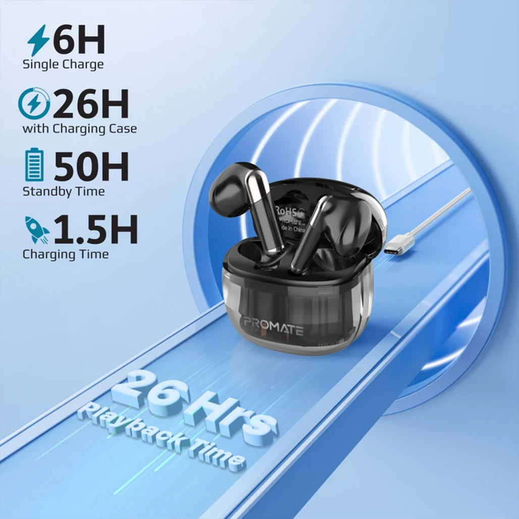 Promate TransPods - High Definition Transparent TWS Earbuds with IntelliTouch