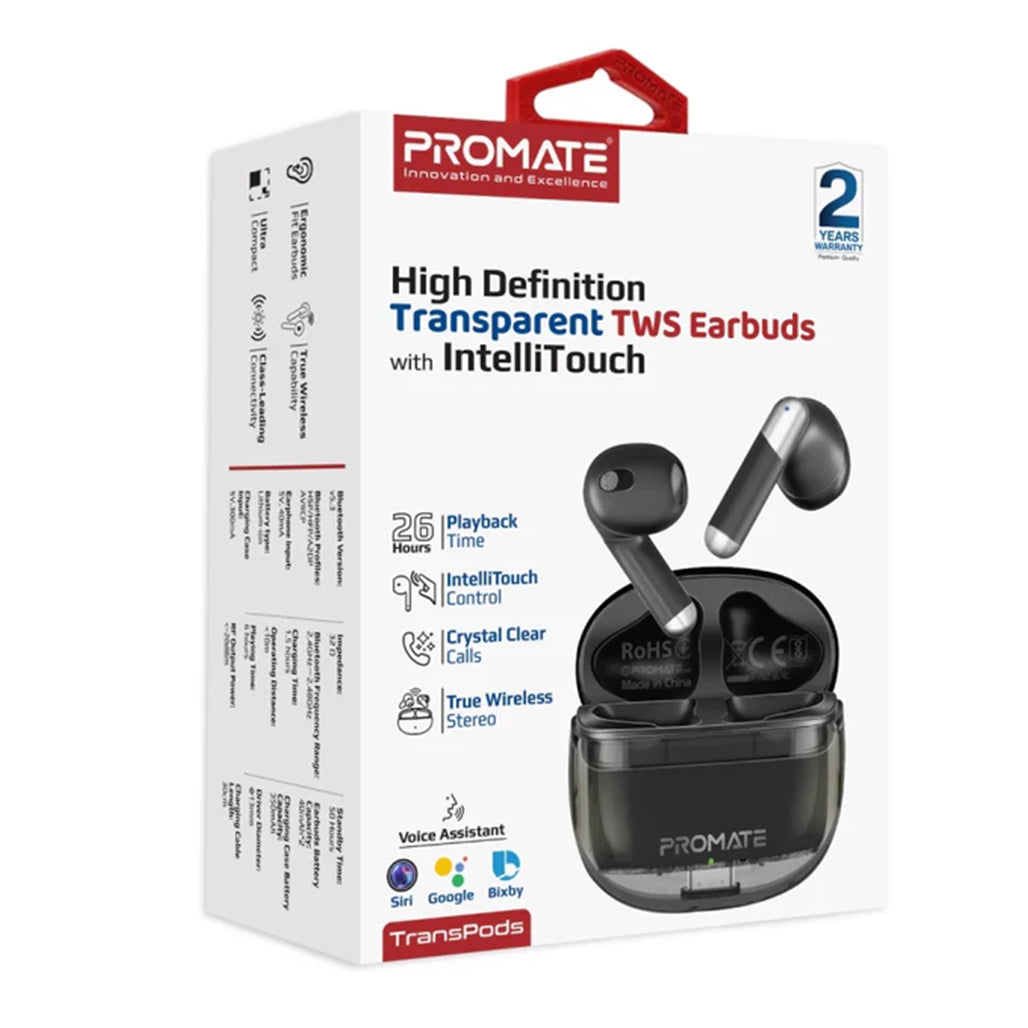 Promate TransPods - High Definition Transparent TWS Earbuds with IntelliTouch