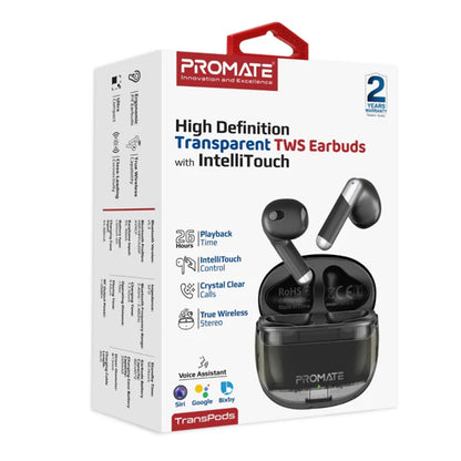 Promate TransPods - High Definition Transparent TWS Earbuds with IntelliTouch