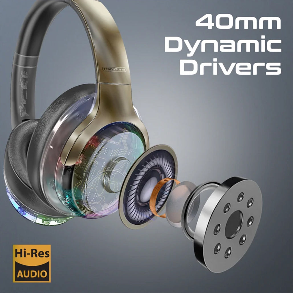 Promate TransTune - Active Noise Cancelling Hi-Fi Stereo Wireless Headphones with RGB Lights