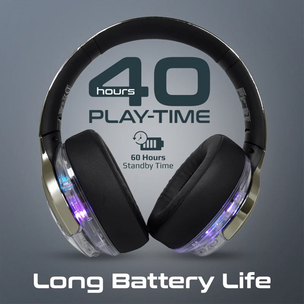 Promate TransTune - Active Noise Cancelling Hi-Fi Stereo Wireless Headphones with RGB Lights