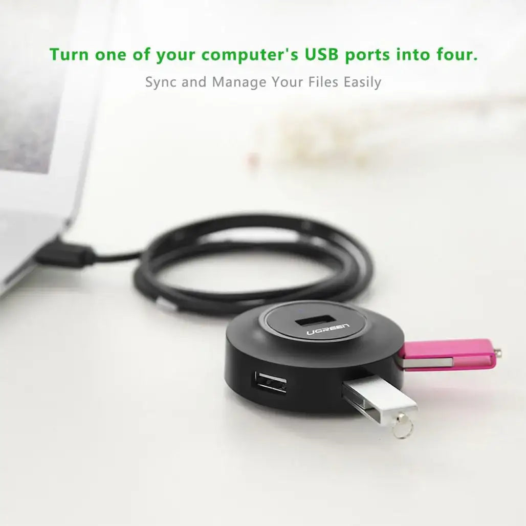 UGREEN 4‑Port USB 2.0 Hub (20277) – Powered Option, 1 m Cable