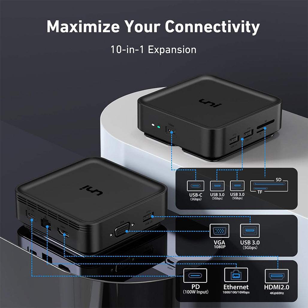 UNI USB-C 10 in 1 Docking Station Dual Monitor