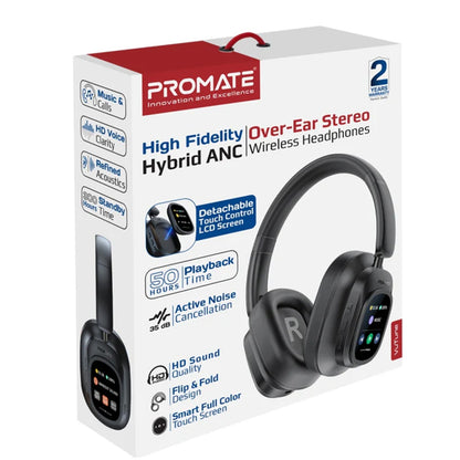 Promate VuTune - High-Definition Hybrid ANC Headphones with Detachable Magnetic LCD Touch Screen Controller