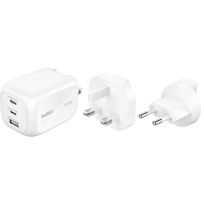 Belkin BoostCharge Pro 3-Port GaN Wall Charger 100W + Travel Adapter Kit - WCH016HQWH