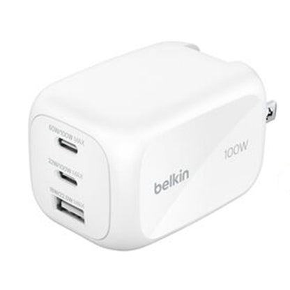 Belkin BoostCharge Pro 3-Port GaN Wall Charger 100W + Travel Adapter Kit - WCH016HQWH