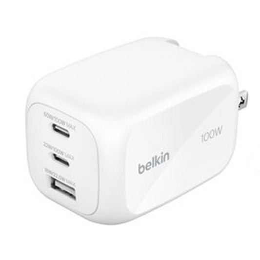 Belkin BoostCharge Pro 3-Port GaN Wall Charger 100W + Travel Adapter Kit - WCH016HQWH