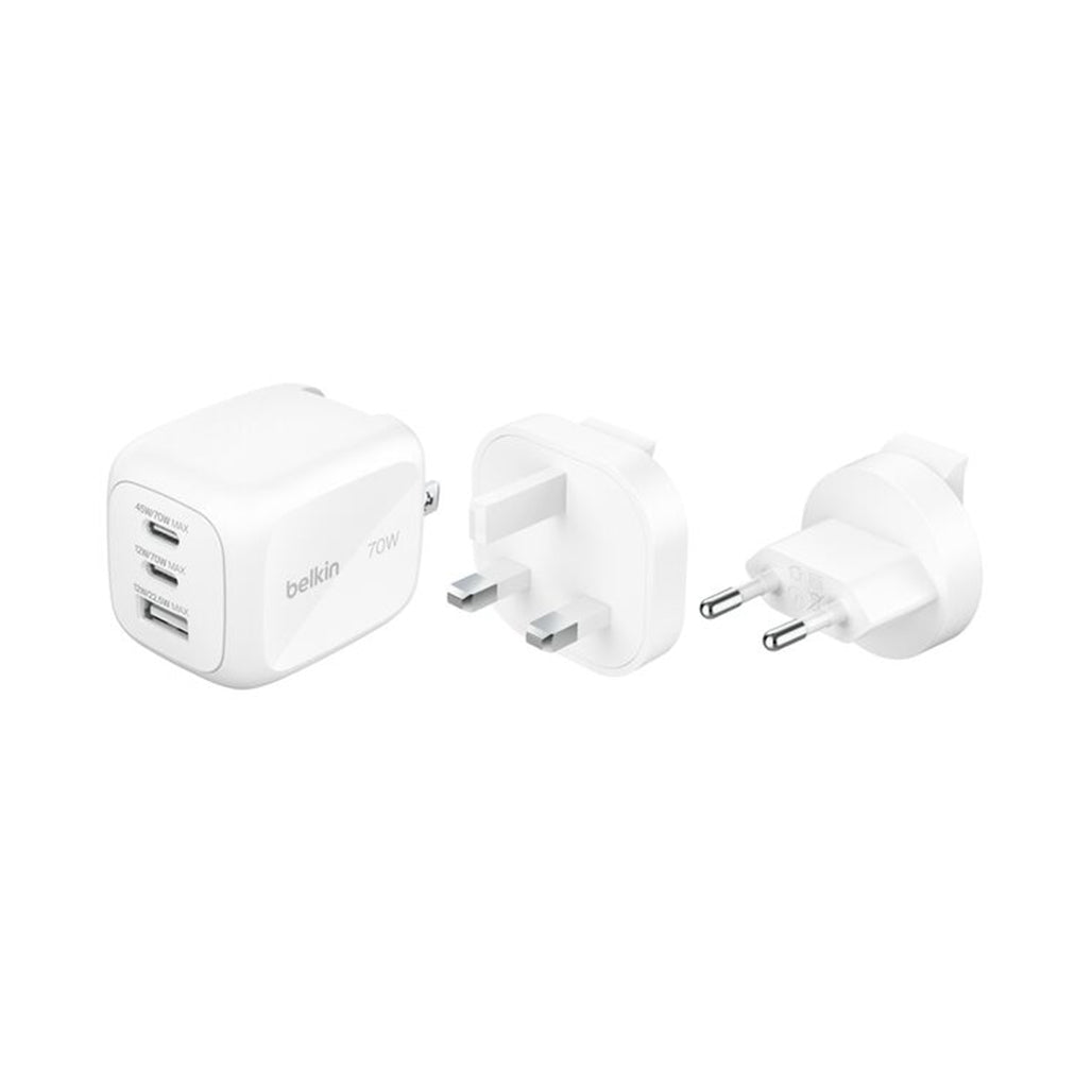 Belkin BoostCharge Pro 3-Port GaN Wall Charger 70W + Travel Adapter Kit