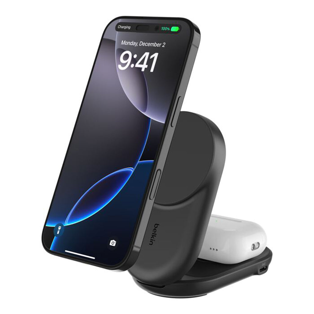 Belkin UltraCharge 2-in-1 Foldable Magnetic Charger with Qi2 25W – Black