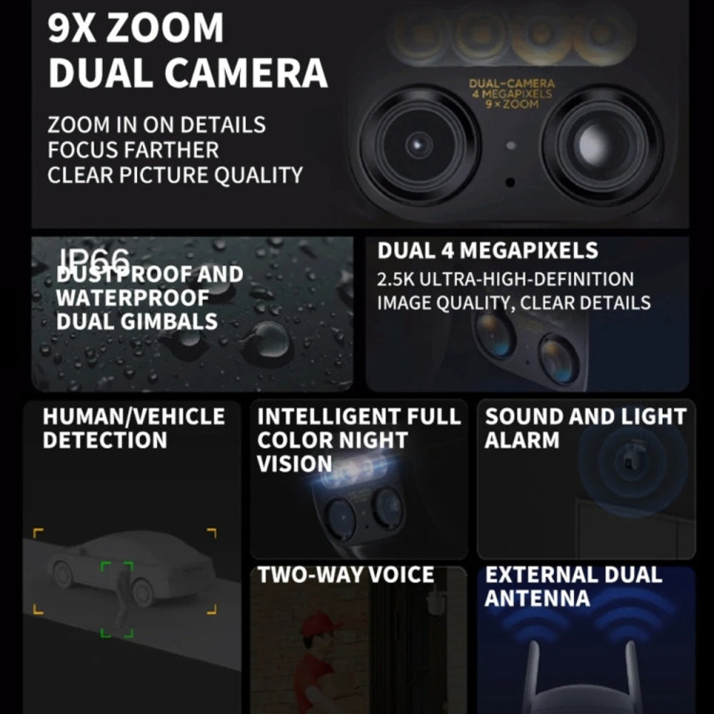 Xiaomi Outdoor Camera CW700S – Dual 4MP Lenses, 9x Hybrid Zoom, 2.5K UHD, Smart Night Vision, IP66 Weatherproof, Human & Vehicle Detection