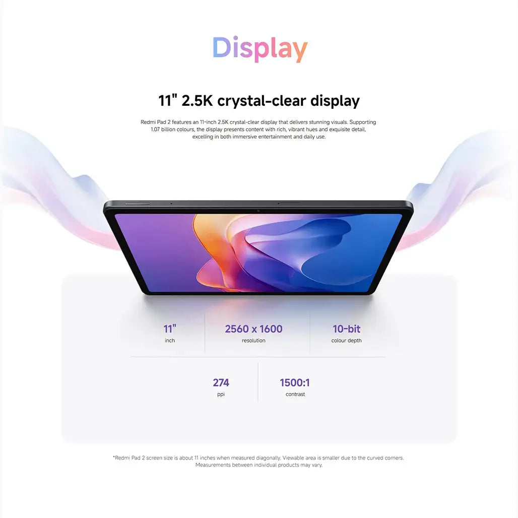 Xiaomi Redmi Pad 2 – 8GB Ram - 256GB Storage - 11″ 2.5K Tablet, Helio G100 Ultra, 9,000 mAh with Cover  (2 Years Warranty)