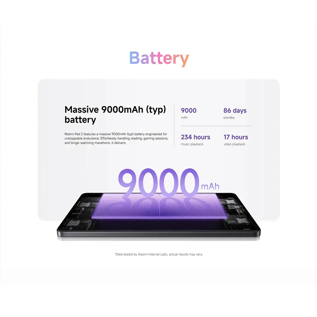 Xiaomi Redmi Pad 2 – 8GB Ram - 256GB Storage - 11″ 2.5K Tablet, Helio G100 Ultra, 9,000 mAh with Cover  (2 Years Warranty)