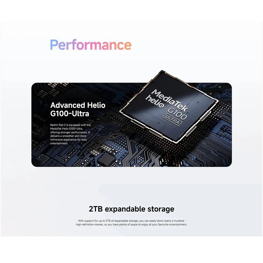Xiaomi Redmi Pad 2 – 8GB Ram - 256GB Storage - 11″ 2.5K Tablet, Helio G100 Ultra, 9,000 mAh with Cover  (2 Years Warranty)
