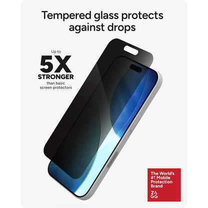 ZAGG Glass Elite Privacy Screen Protector- 5X Stronger Tempered Glass | iPhone 17 Pro/ iPhone 17 Pro Max/ iPhone Air