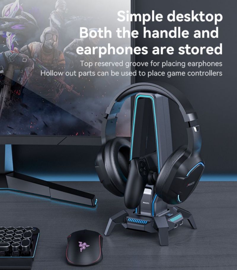 Yesido HB25 USB Hub with RGB Headphone Holder