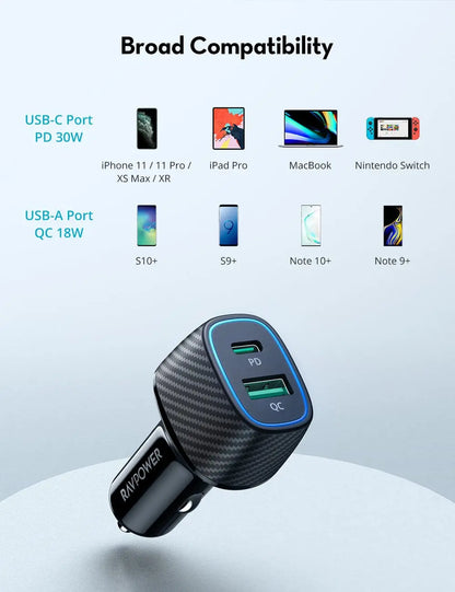 RAVPower RP-VC009 48W Dual-Port Car Charger