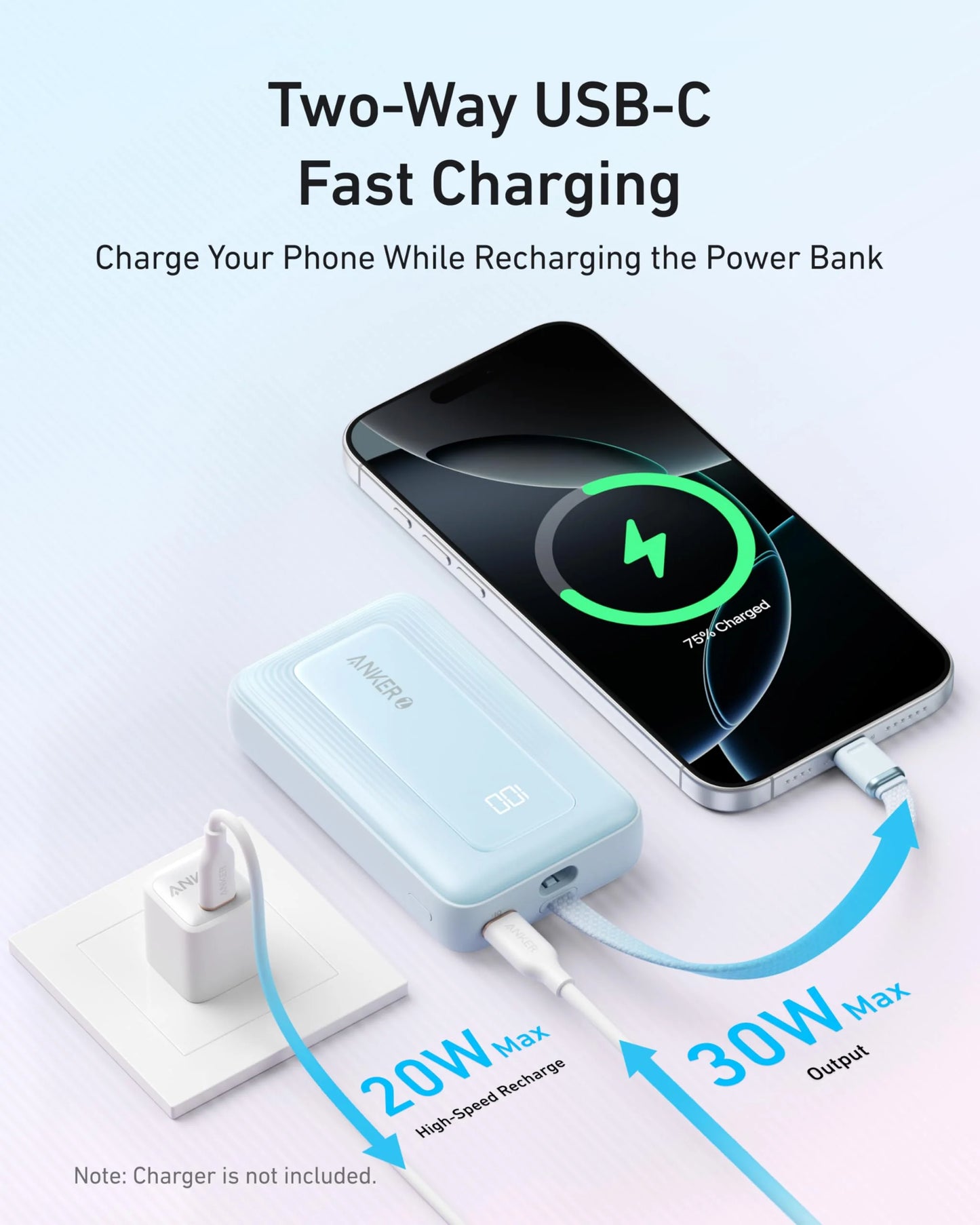 Anker Zolo Power Bank (10K, 30W) with 5.4-Inch Built-In USB-C Cable