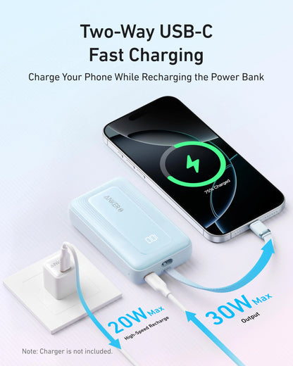 Anker Zolo Power Bank (10K, 30W) with 5.4-Inch Built-In USB-C Cable