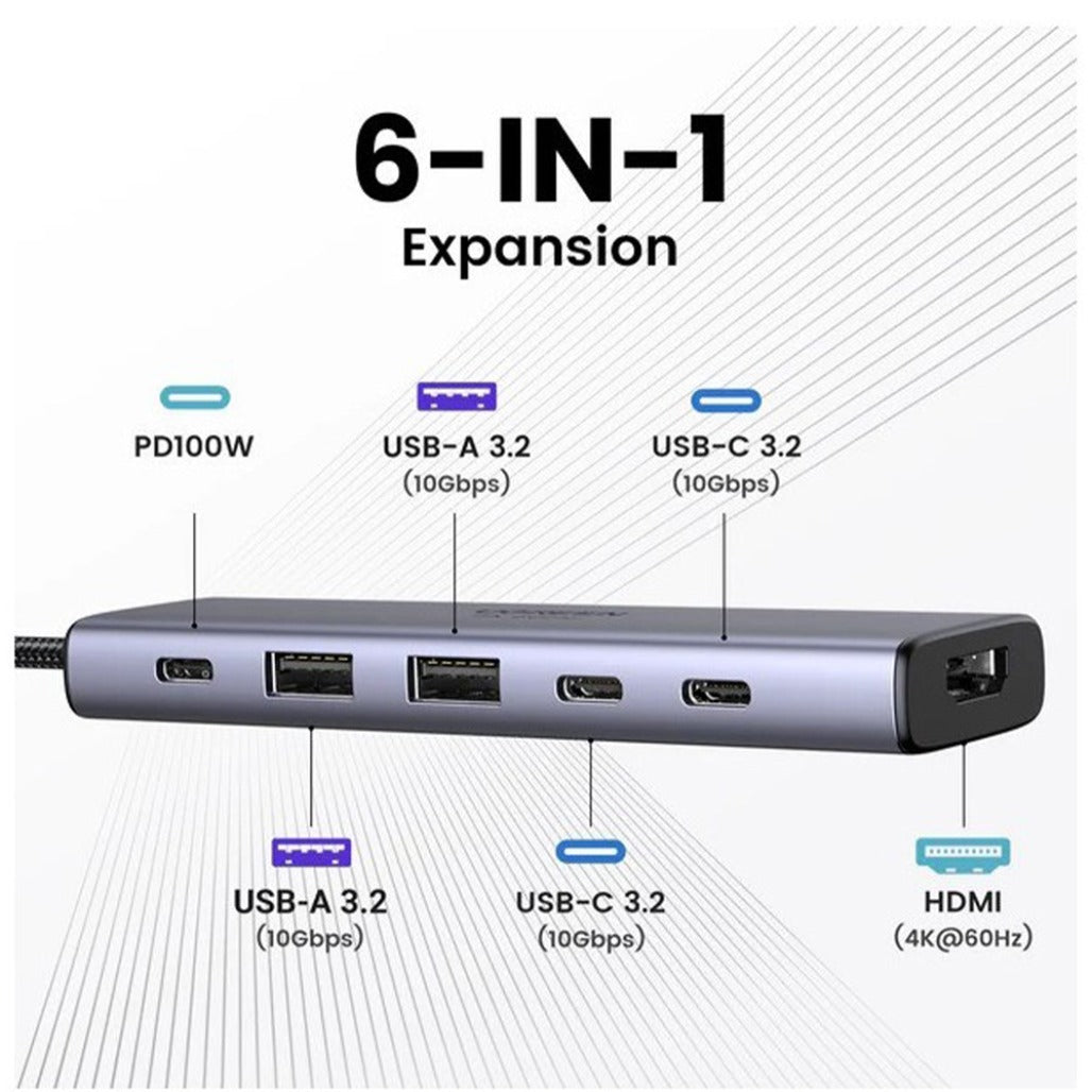 Ugreen 35999 6 In 1 HDMI+2xUSB-A 3.2+2xUSB-C 3.2+PD