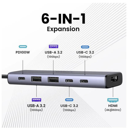 Ugreen 35999 6 In 1 HDMI+2xUSB-A 3.2+2xUSB-C 3.2+PD