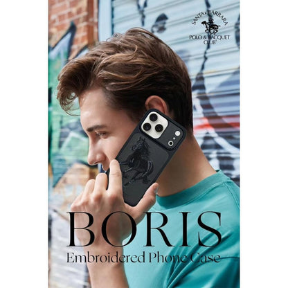 Santa Barbara Polo & Racquet Club Boris Series Case for iPhone 17 Pro / 17 Pro Max, Shockproof Protective Cover with Elegant Horse Embroidery Design - Black
