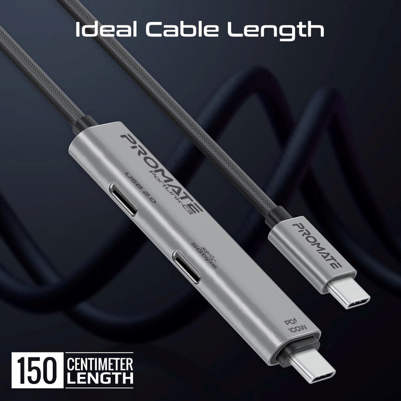 Promate 100W Power Delivery Dual USB-C Port Data and Charge Cable