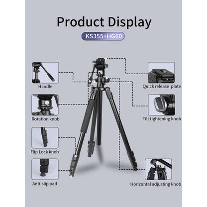 Jmary 2-in-1 Monopod & Horizontal Axis Tripod - KS355+HG60