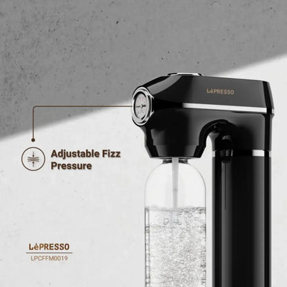 Lepresso Carbonator Instant Sparkling Water with Pressure Gauge & Efficient Carbonation- Black