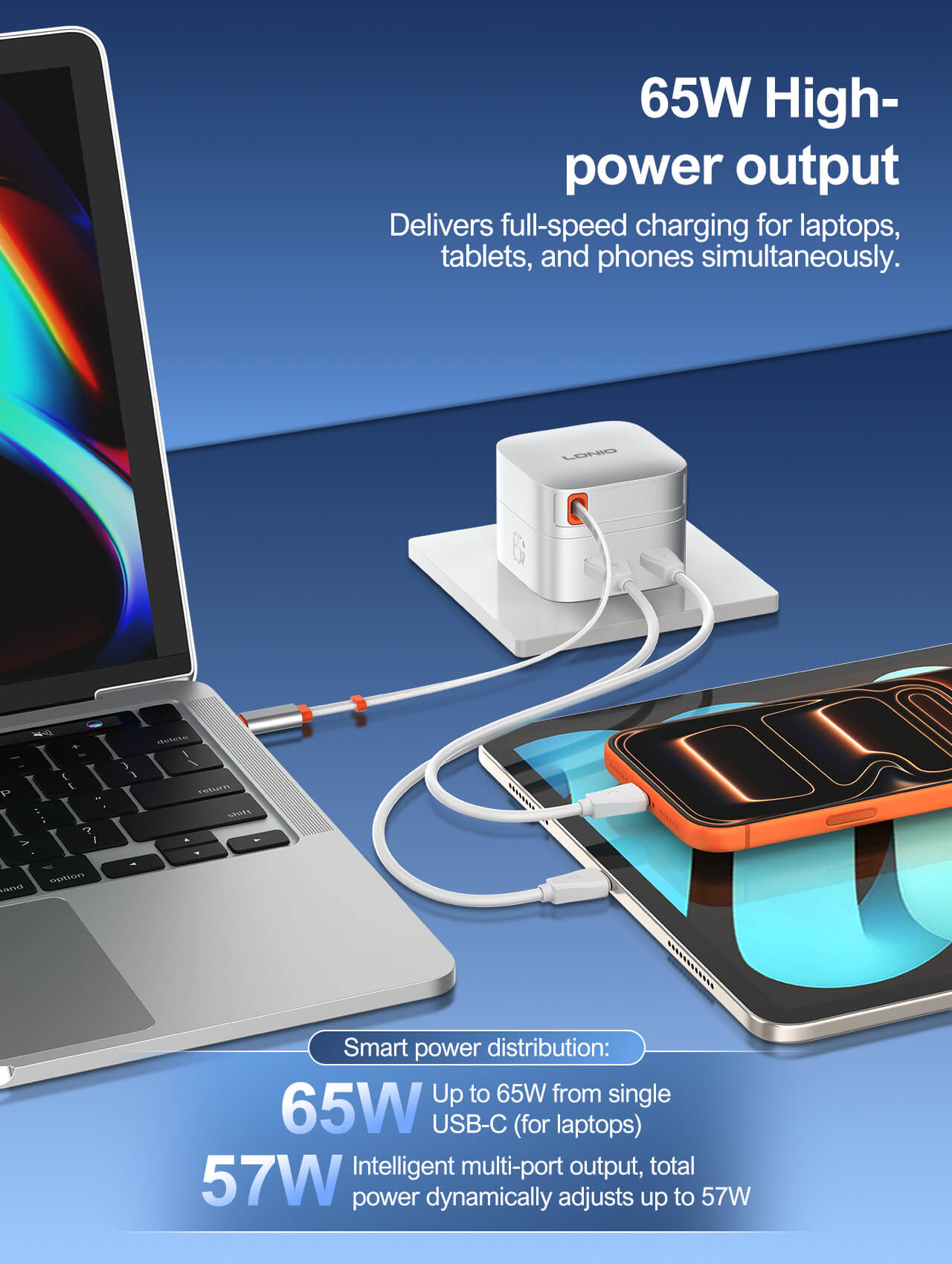 LDNIO Q10 65W Fast Charger with Retractable Cable