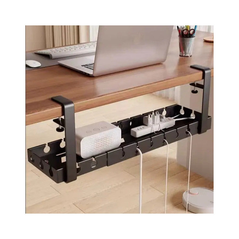 Kaloc Under‑Desk Cable Management Tray 40×14×4 cm, Clamp‑Mount No‑Drill, Cable & Power Strip Organizer