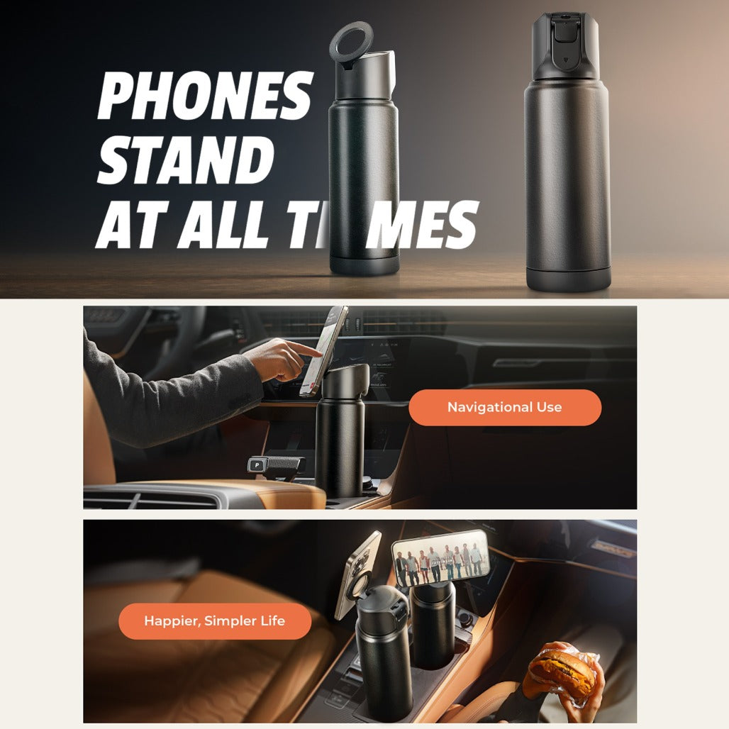LISEN Multi-function Water Bottle with All-in-One Mount Holder for MagSafe & Portable Insulated Flask