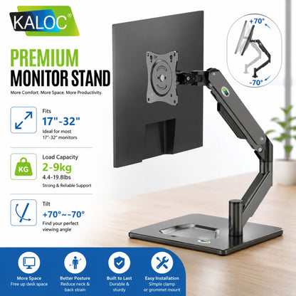 Kaloc DF100 17–32" Monitor Stand with Gas Spring Arm, Adjustable Heavy-Duty Desk Mount