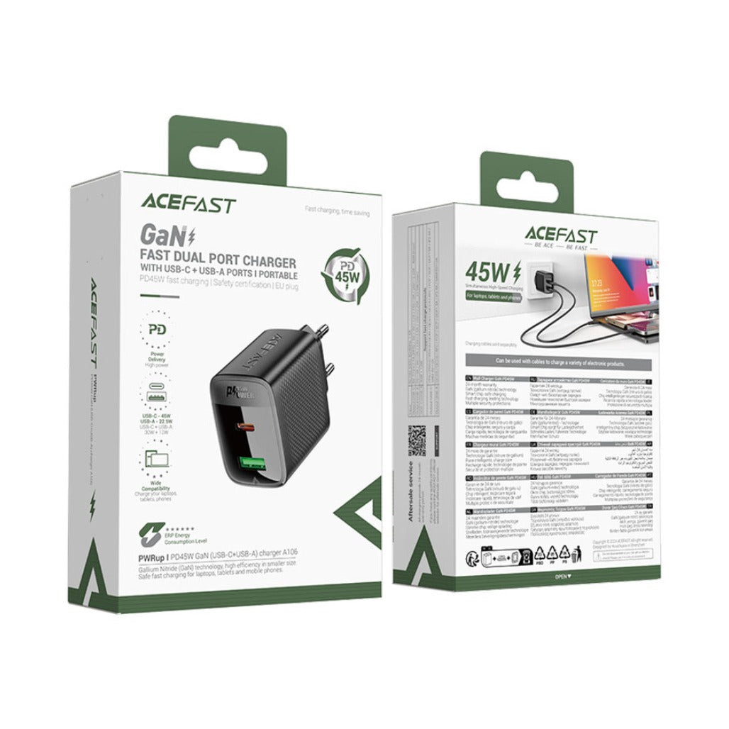 Acefast A106 Fast Charge Wall Charger  PD45W (1xUSB-C+1xUSB-A) EU
