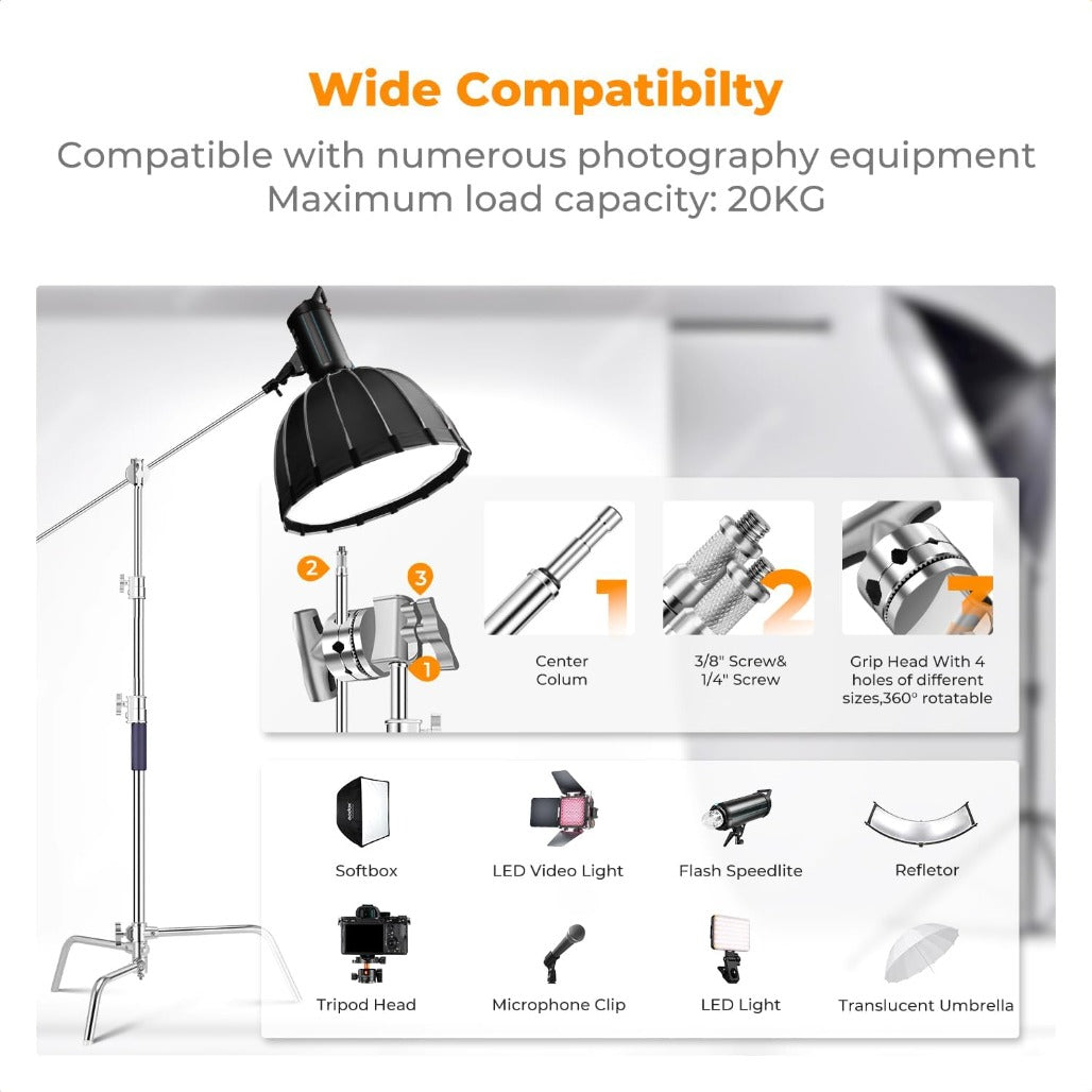 K&F CONCEPT Heavy Duty C Stand - 10.8ft/330cm