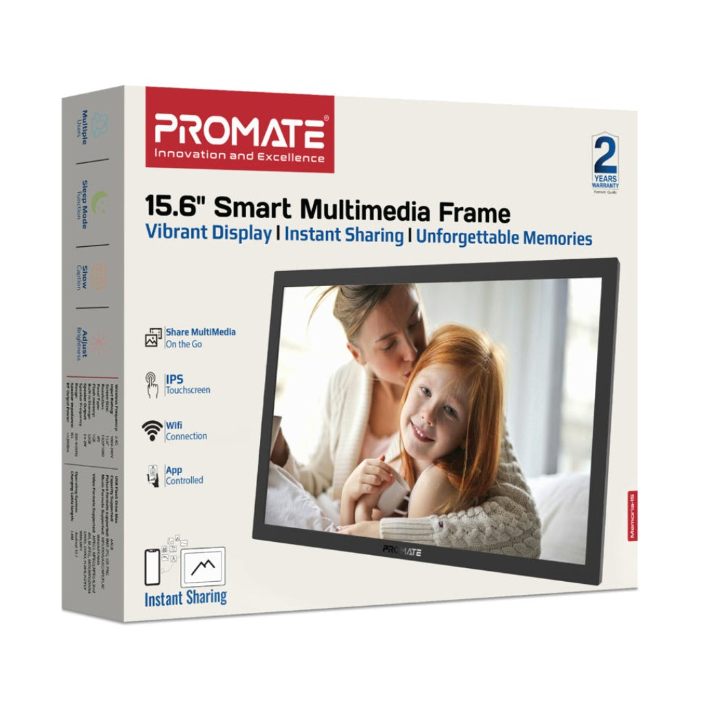 Promate 15.6" Vibrant Full HD Smart Multimedia Wi-Fi Digital Photo Frame - Black