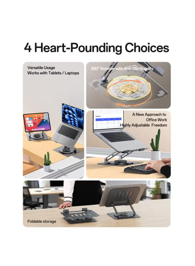 Yesido LP08 360° Rotating Adjustable Metal Laptop Stand - Ergonomic, Foldable Desktop Holder with Heat Dissipation for Laptops & Tablets