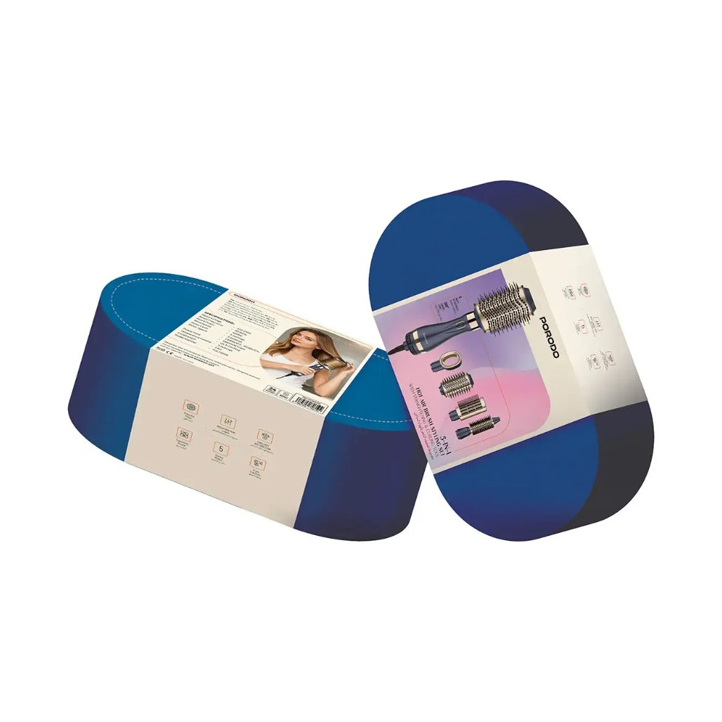 Porodo 5-In-1 Hot Air Brush Styling Set with Straightening & Curling Tool