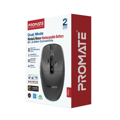 Promate Flixi - Dual Mode Wireless Mouse with Rechargeable Battery BT & 2.4GHz Connectivity