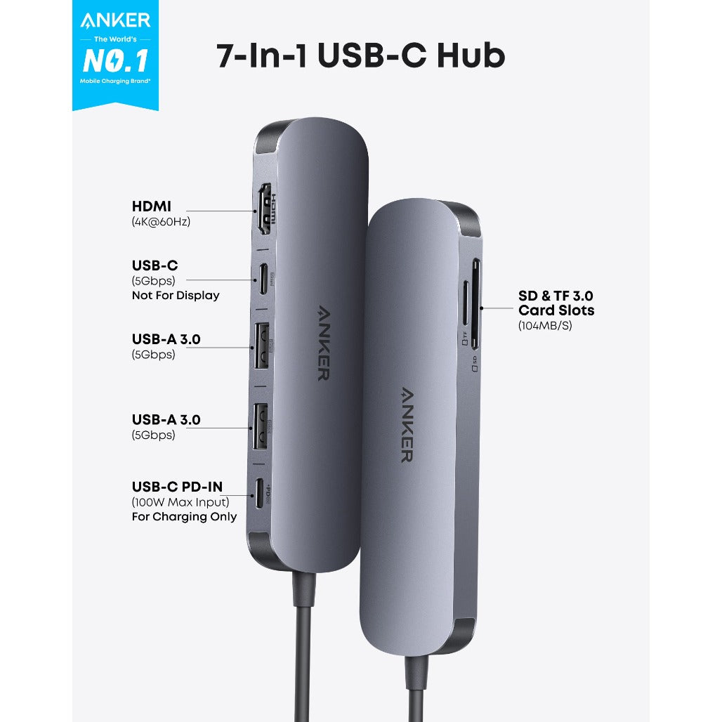 Anker USB C Hub, 7-in-1 Multi-Port USB Adapter for Laptops - A83D2HA1