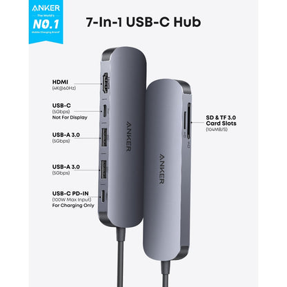 Anker USB C Hub, 7-in-1 Multi-Port USB Adapter for Laptops - A83D2HA1
