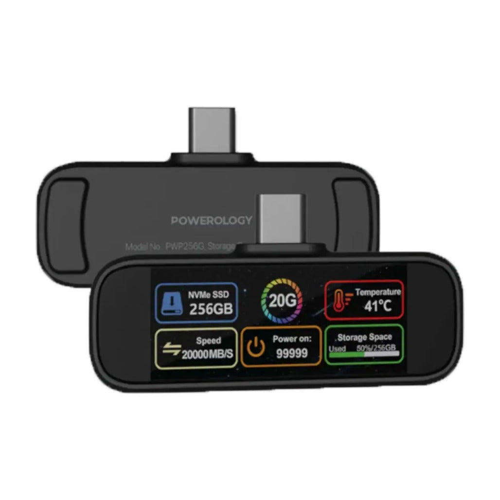 Powerology Vaultx 256Gb , 512Gb & 1Tb Mini Portable SSD Drive - Black