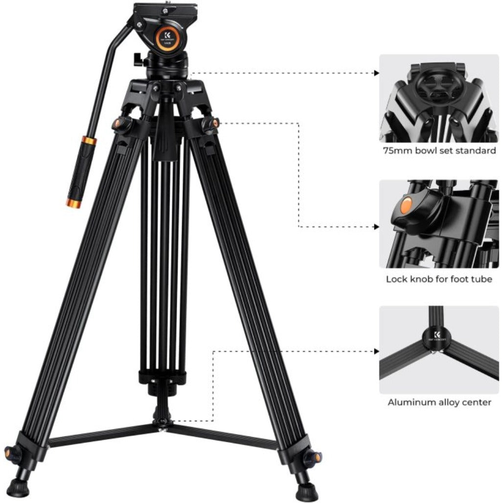 K&F Video Tripod With Fluid Head - 1.8m