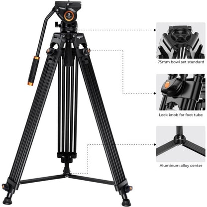 K&F Video Tripod With Fluid Head - 1.8m