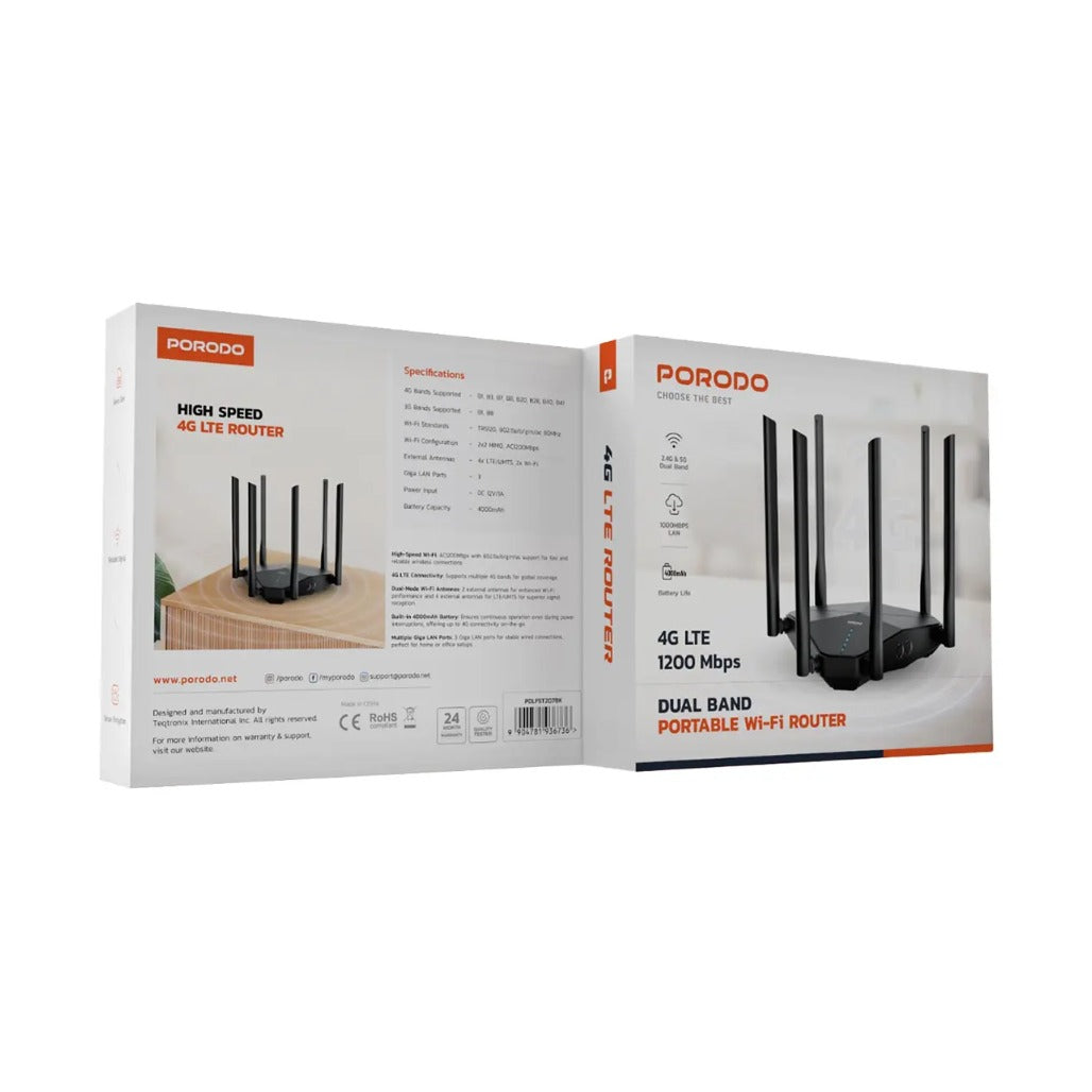 Porodo Dual Band Portable Wi-Fi Router - Black