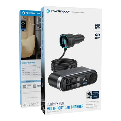Powerology Currnex 60W Multi-Port Car Charger - Black - PCCSR19BK